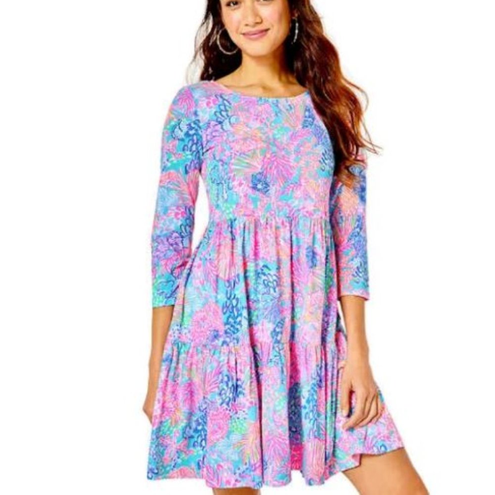 LILLY PULITZER Geanna Cotton Knit Swing Dress Splendor in the sane NWT  SZ XS
